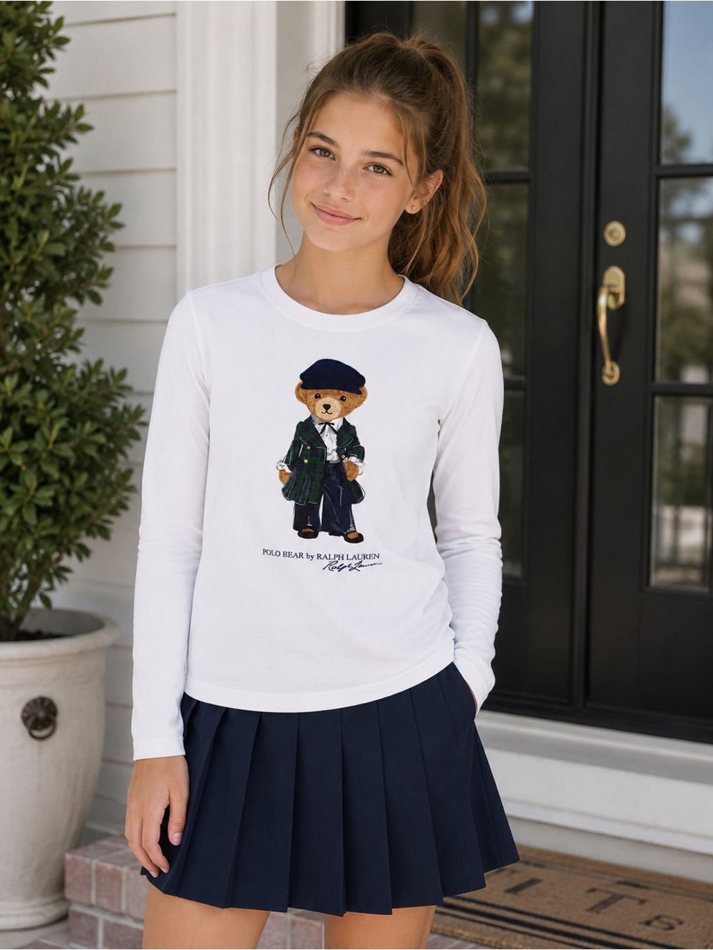 Polo Ralph Lauren Girls Polo Bear Cotton Jersey Long Sleeve Tee White Size L